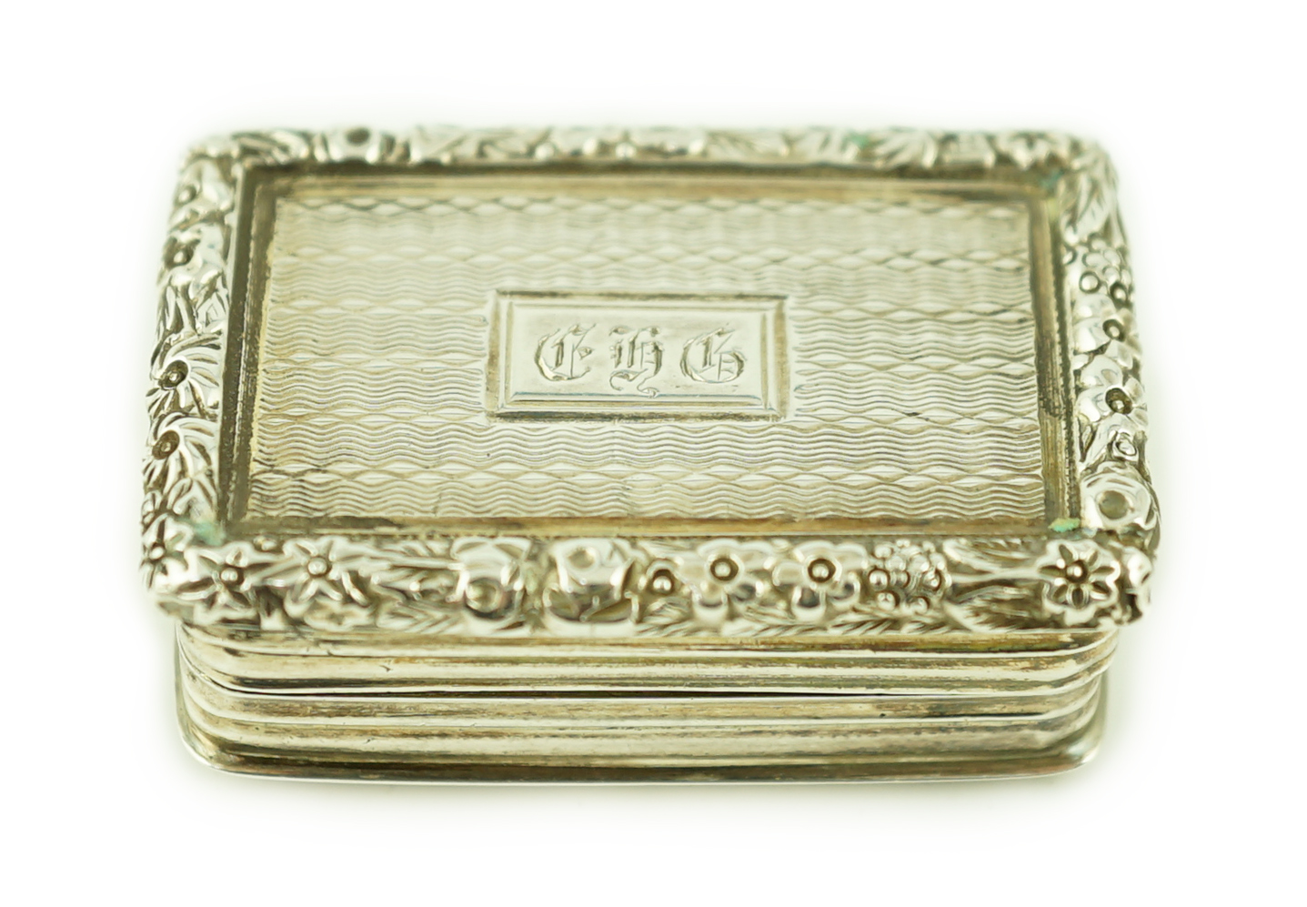 A George IV engine turned silver rectangular vinaigrette, Thomas & William Simpson